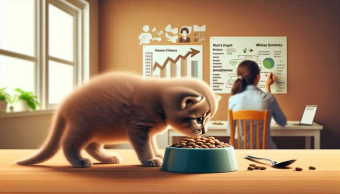 Weaning Schedules for Kittens: A kitten transitioning to solid food, symbolizing growth and independence.