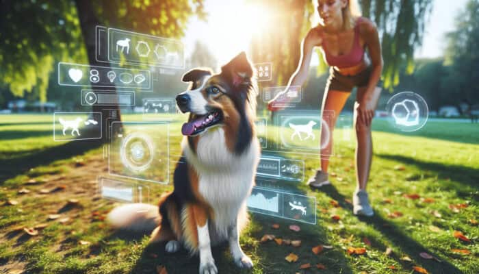 Trick Training for Intelligent Dogs: Intelligent Border Collie performing sit, stay, come, and roll over commands in a sunny park with a trainer.